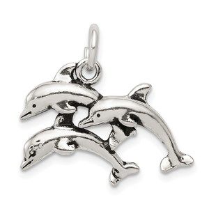 925 Sterling Silver Antiqued Small Dolphin Necklace Charm Pendant, Unisex